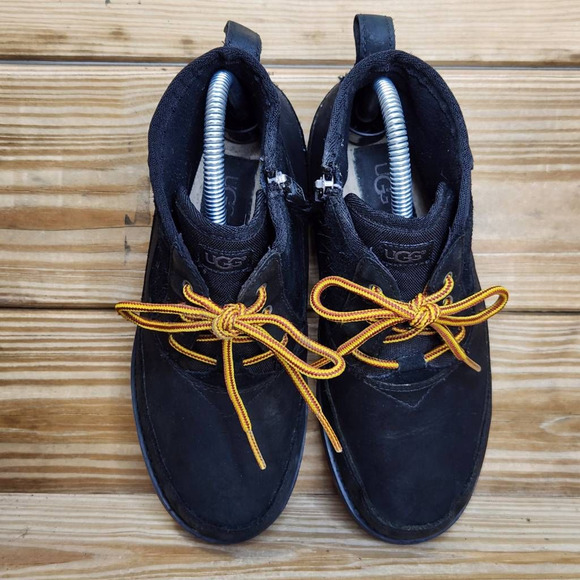 UGG Girls Bradley Ankle Boots Leather Black Yellow Laces Zip Round Toe 4 EUR 36 - Picture 6 of 8